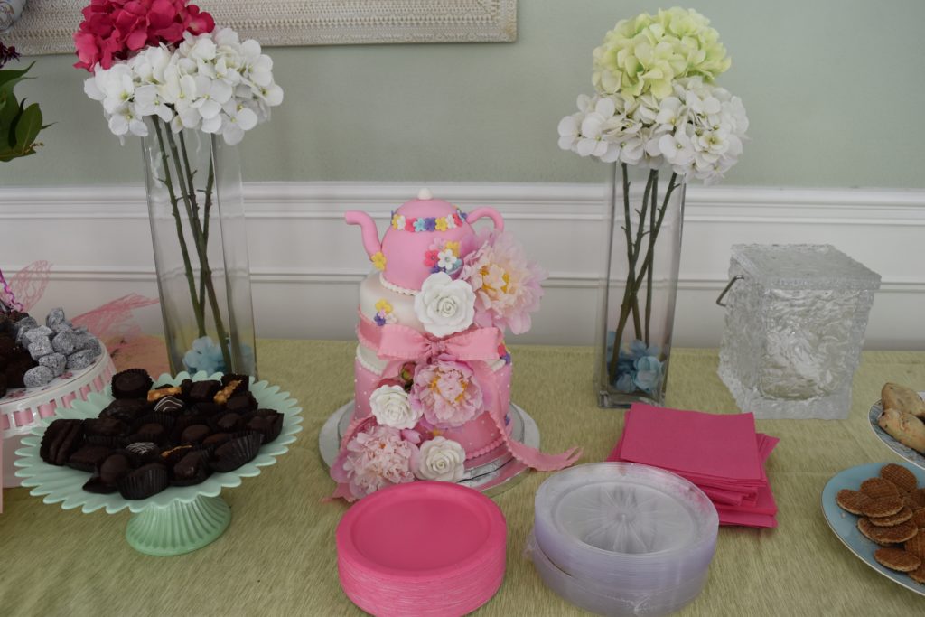 Tea party snacks cake decorations table